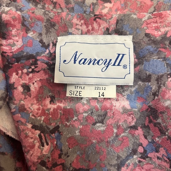 Vintage Nancy II Purple Floral Dress Size 14 USA Made Collared‎ Belt Tie - Picture 2 of 9